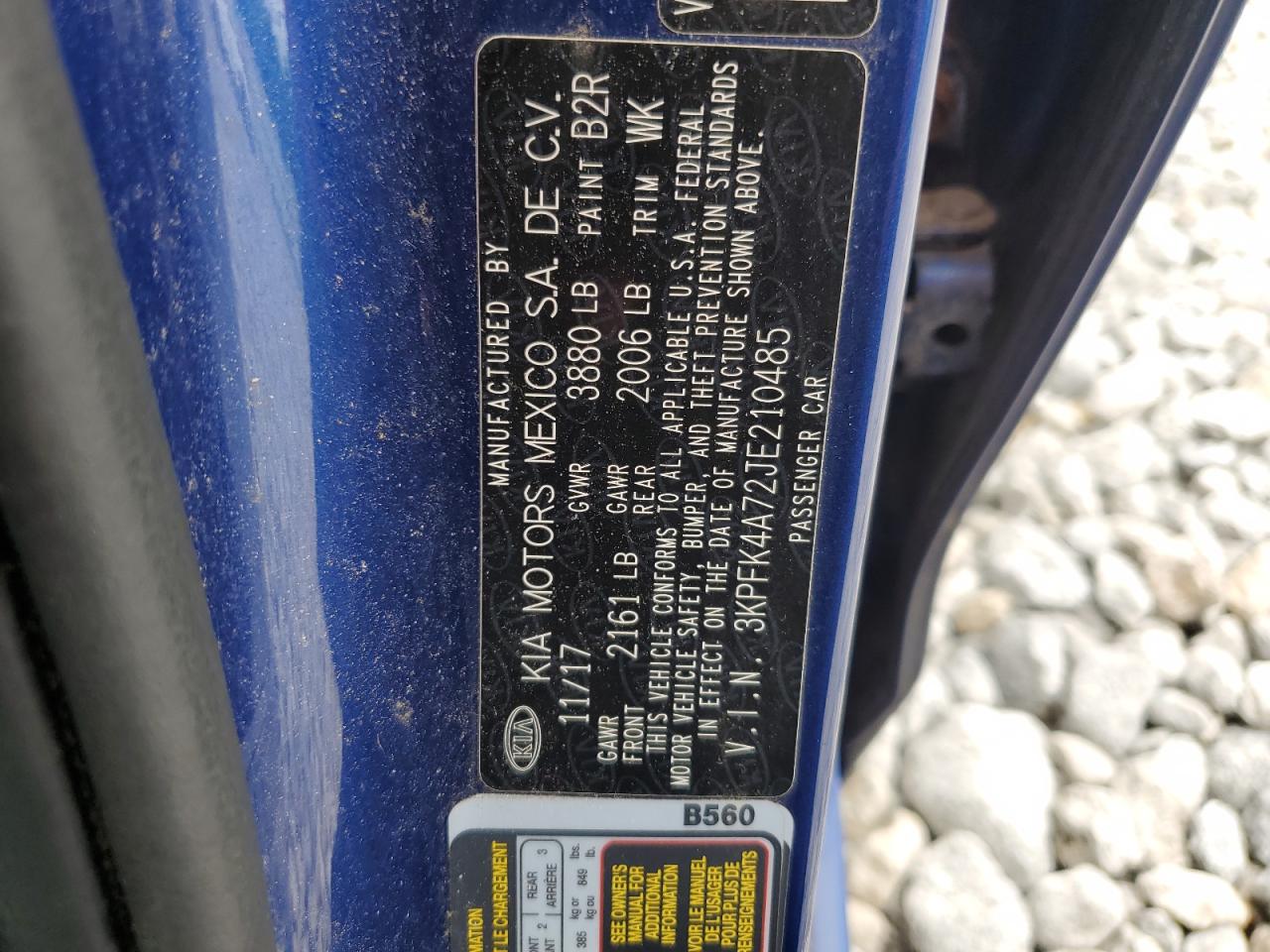 2018 Kia Forte Lx VIN: 3KPFK4A72JE210485 Lot: 66548054