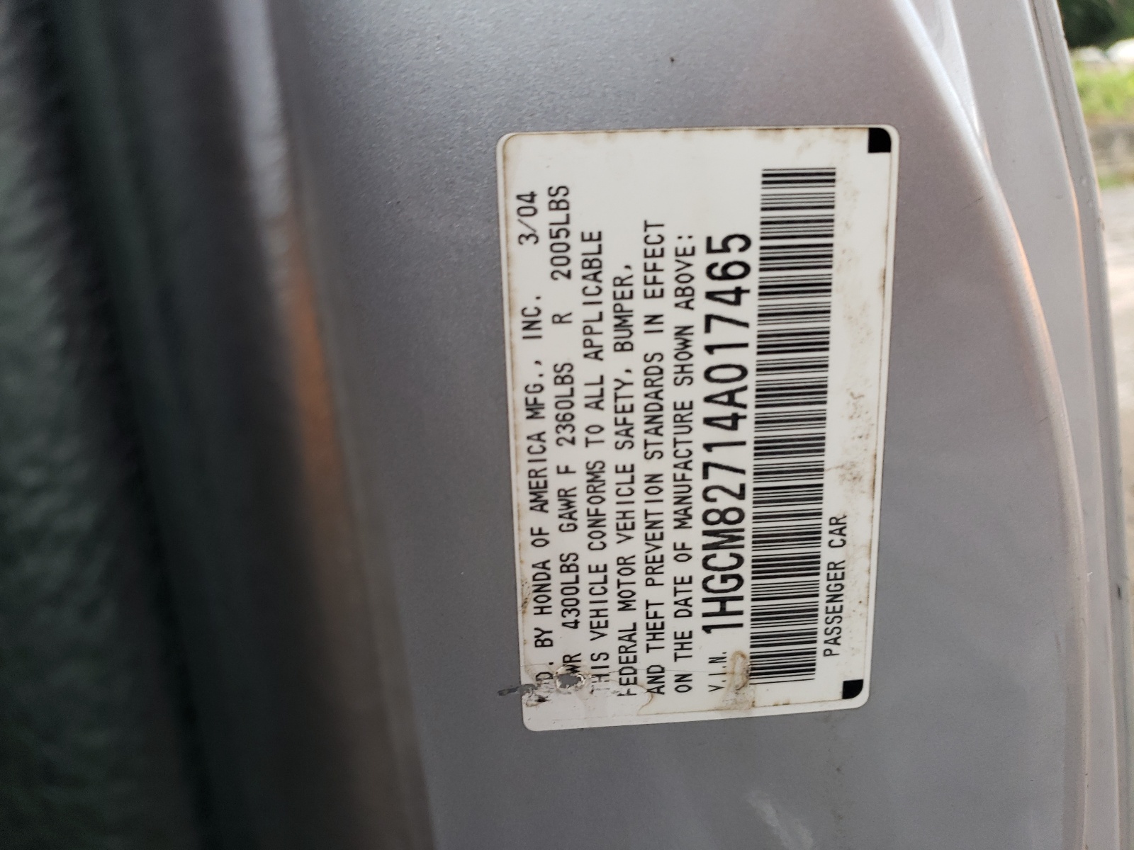 1HGCM82714A017465 2004 Honda Accord Ex