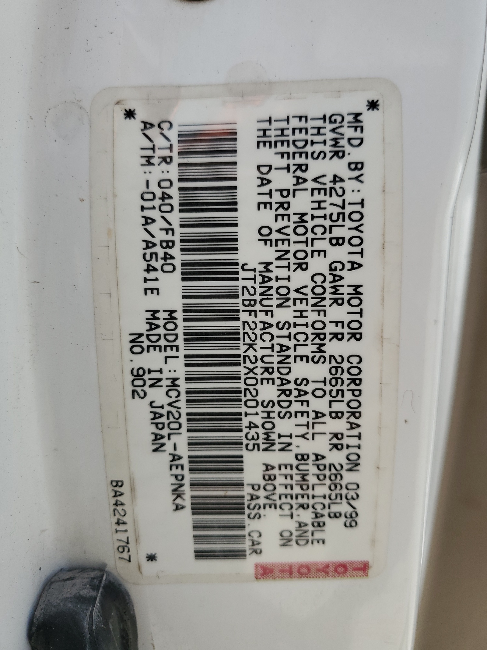 JT2BF22K2X0201435 1999 Toyota Camry Le