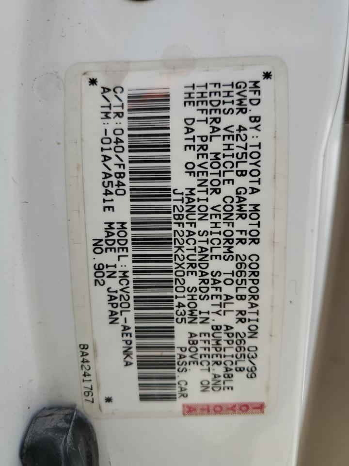 1999 Toyota Camry Le VIN: JT2BF22K2X0201435 Lot: 64954954