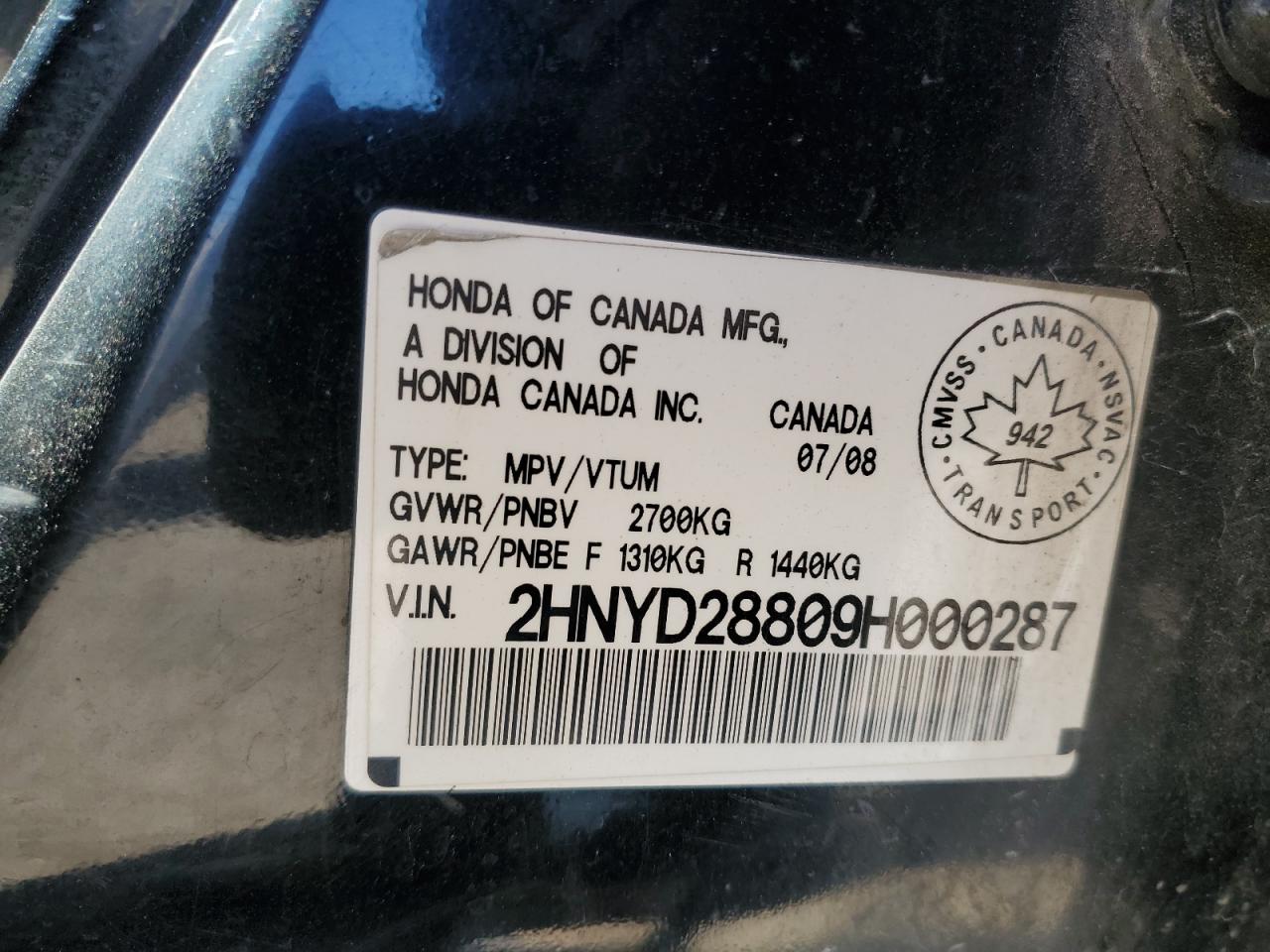 2009 Acura Mdx Sport VIN: 2HNYD28809H000287 Lot: 69399104