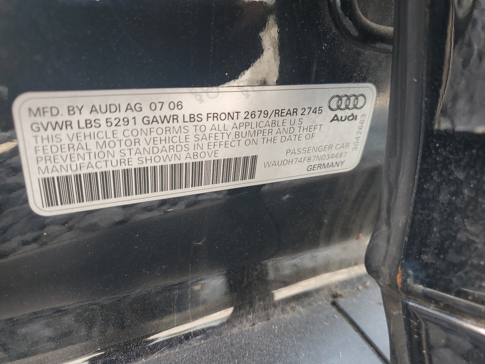 WAUDH74F87N034487 2007 Audi A6 3.2 Quattro