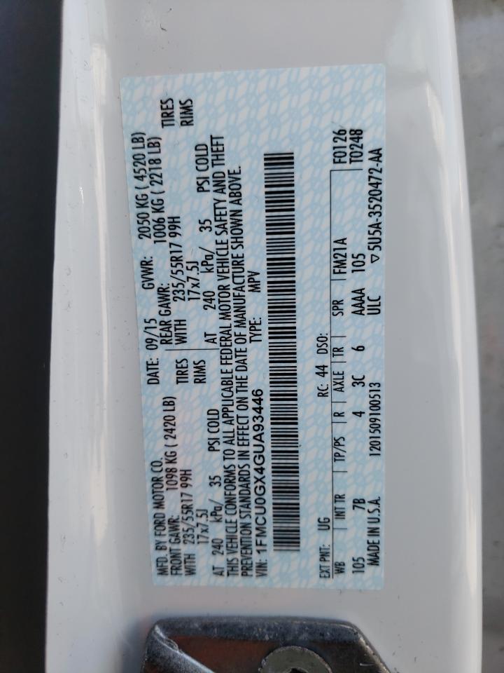 2016 Ford Escape Se VIN: 1FMCU0GX4GUA93446 Lot: 66697214