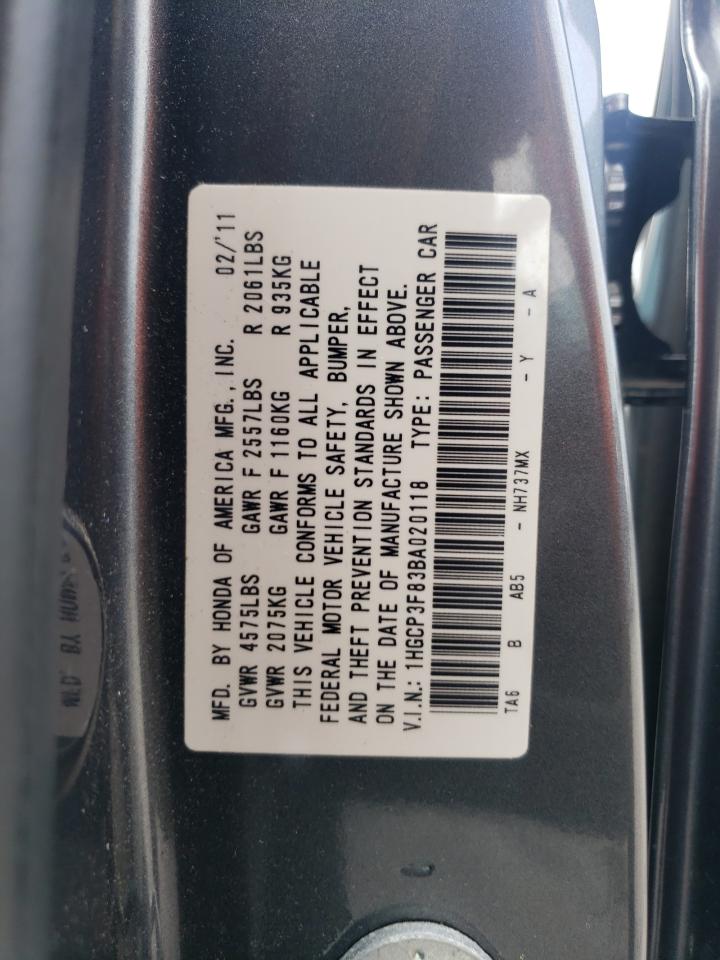 1HGCP3F83BA020118 2011 Honda Accord Exl