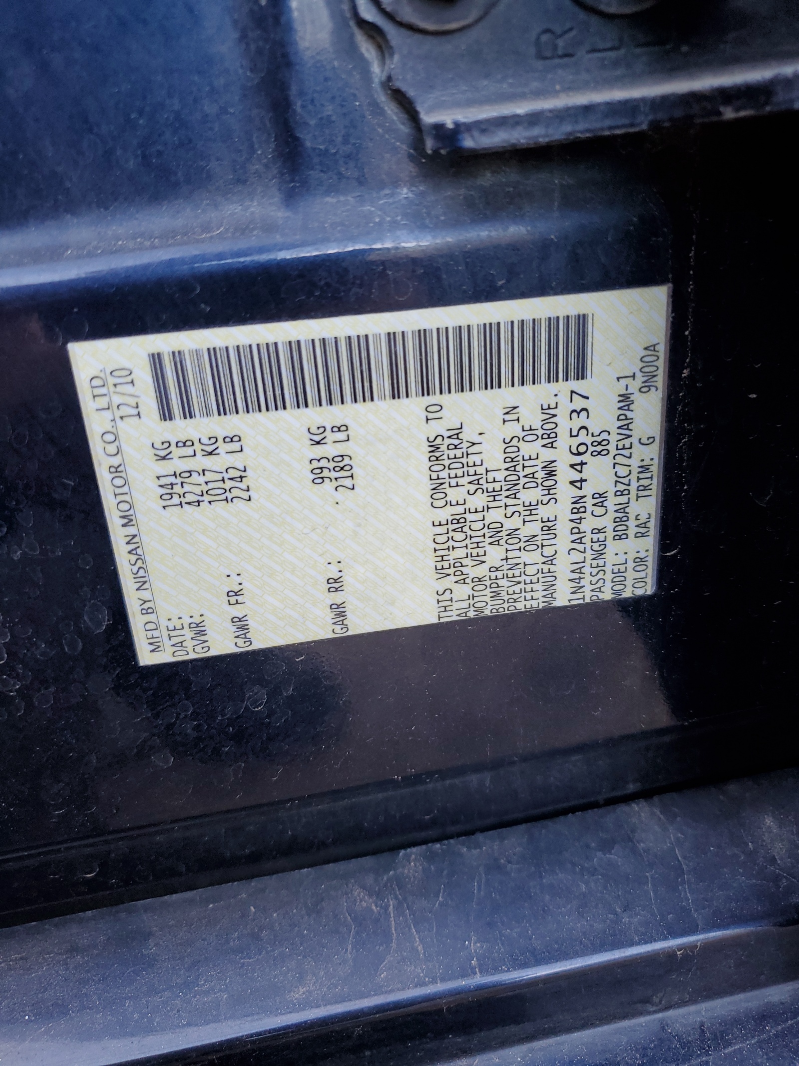 1N4AL2AP4BN446537 2011 Nissan Altima Base