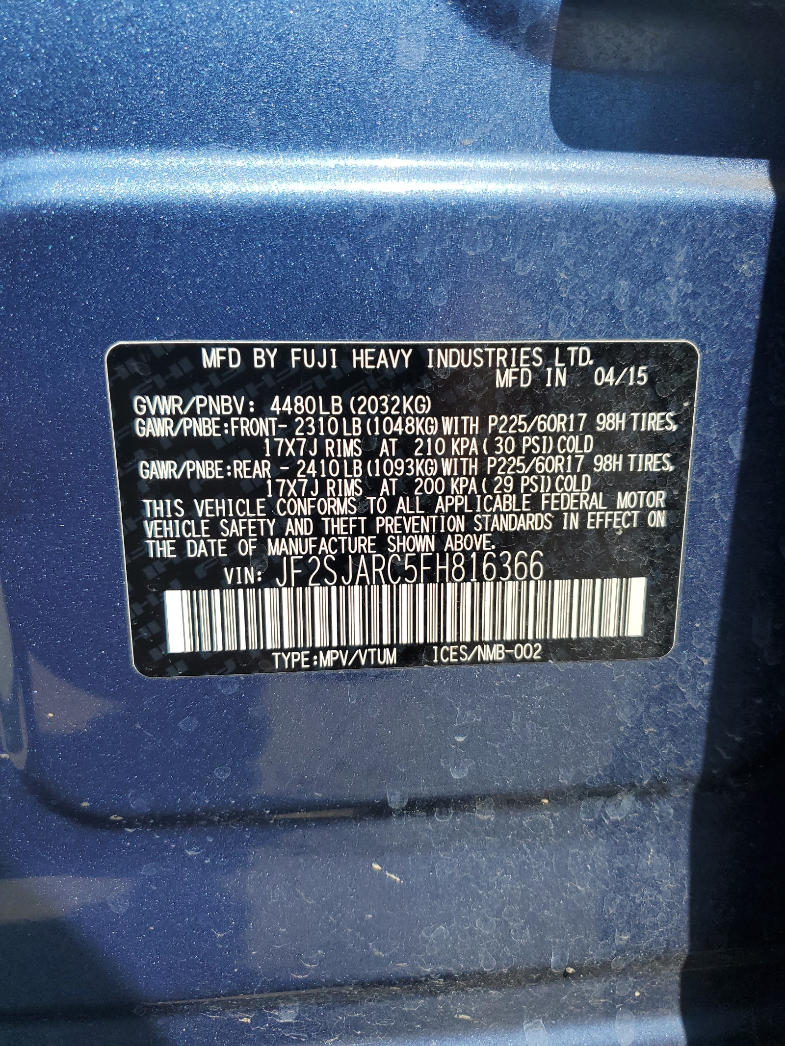 JF2SJARC5FH816366 2015 Subaru Forester 2.5I Limited