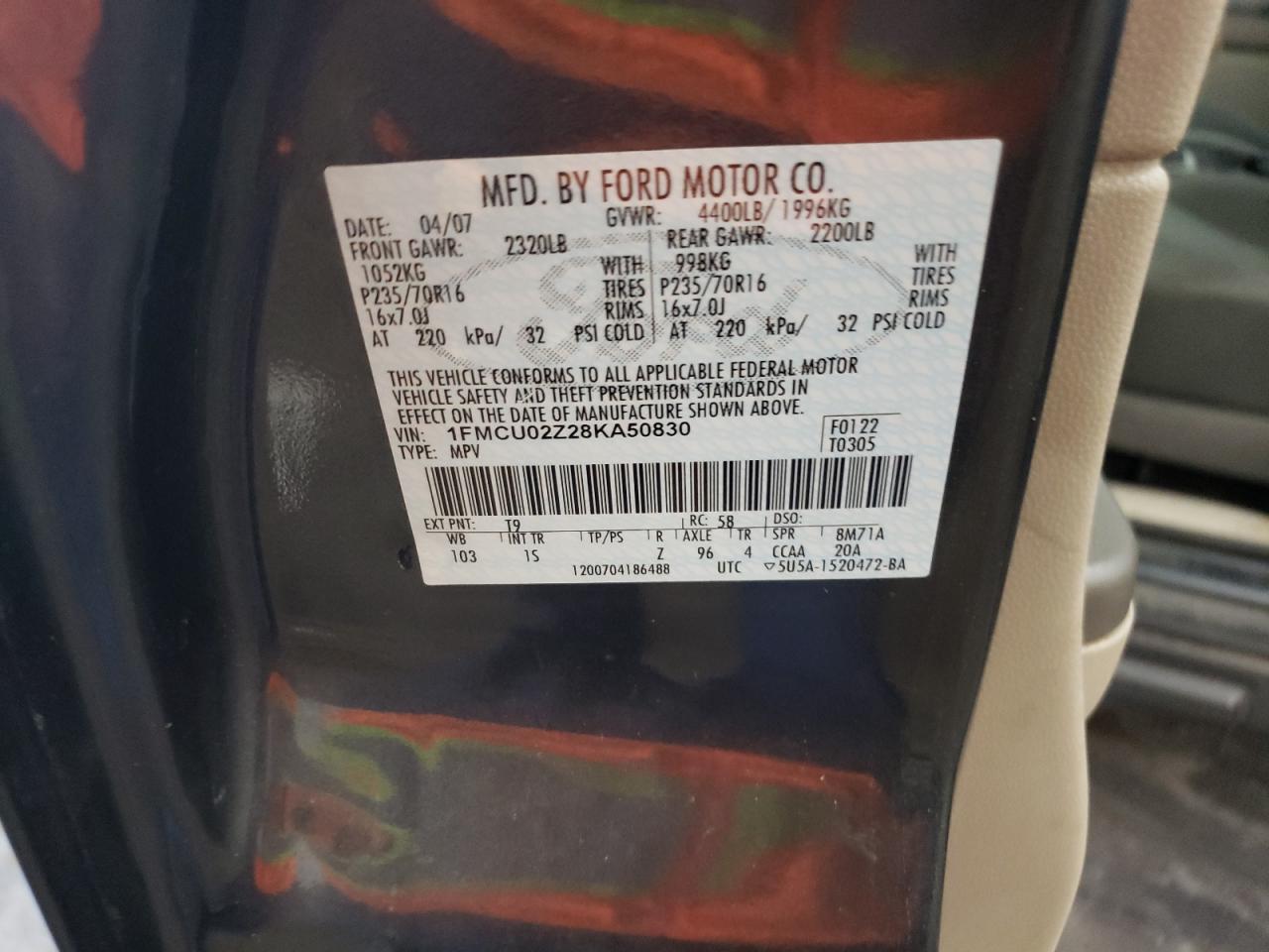 1FMCU02Z28KA50830 2008 Ford Escape Xls