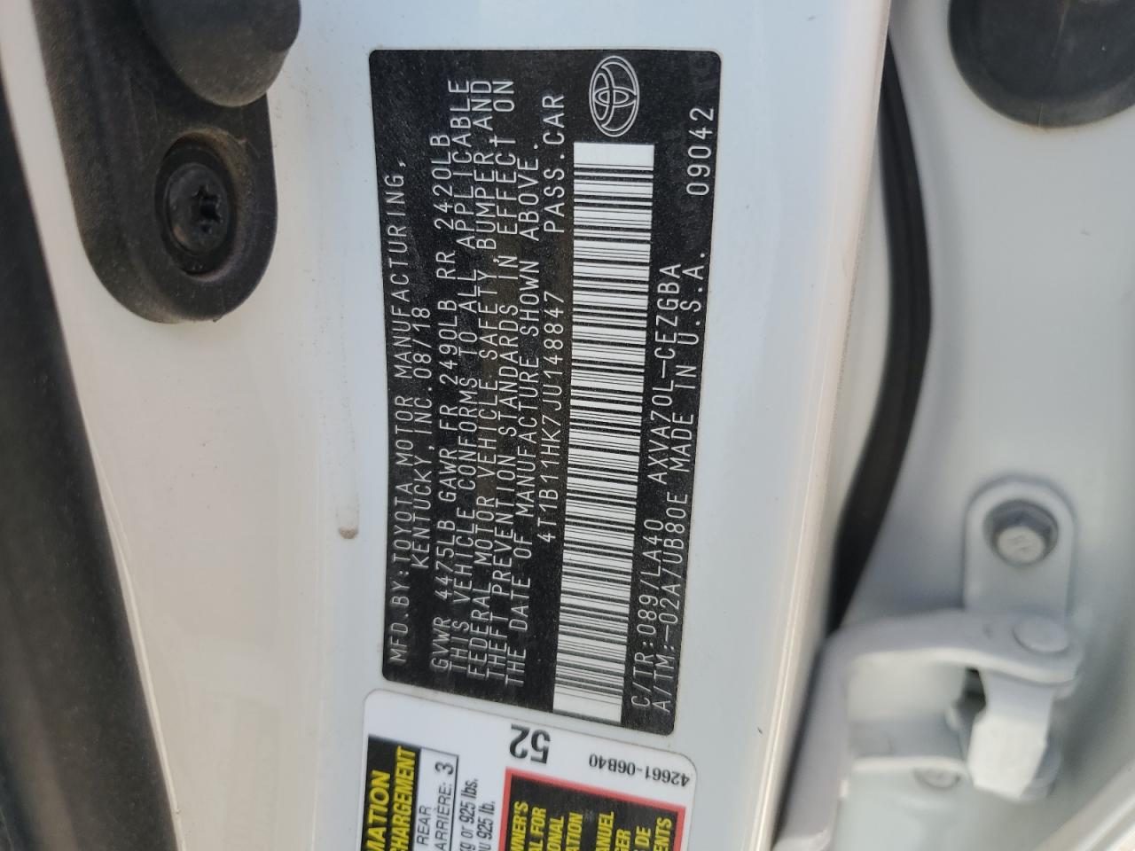 4T1B11HK7JU148847 2018 TOYOTA CAMRY - Image 12