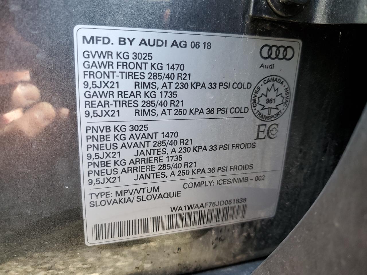 WA1WAAF75JD051838 2018 Audi Q7 Technik S-Line