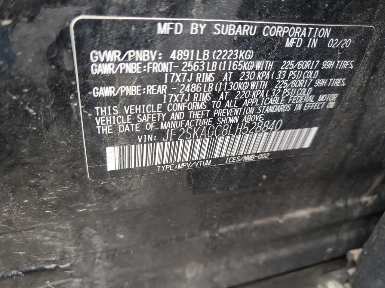 2020 Subaru Forester Premium VIN: JF2SKAGC8LH528840 Lot: 65821534