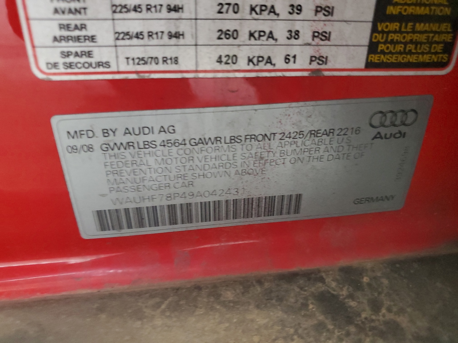 WAUHF78P49A042431 2009 Audi A3 2.0T