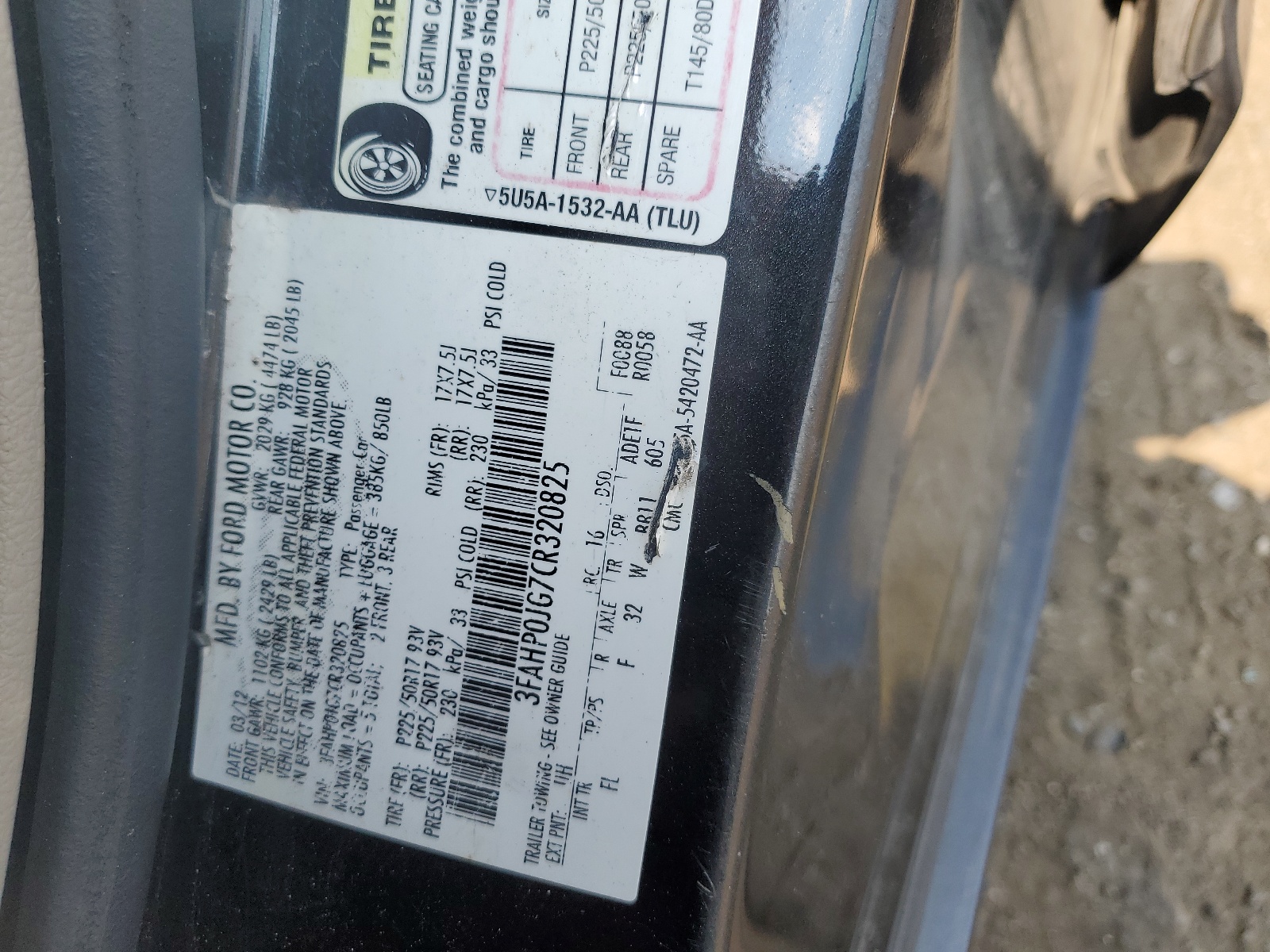 3FAHP0JG7CR320825 2012 Ford Fusion Sel