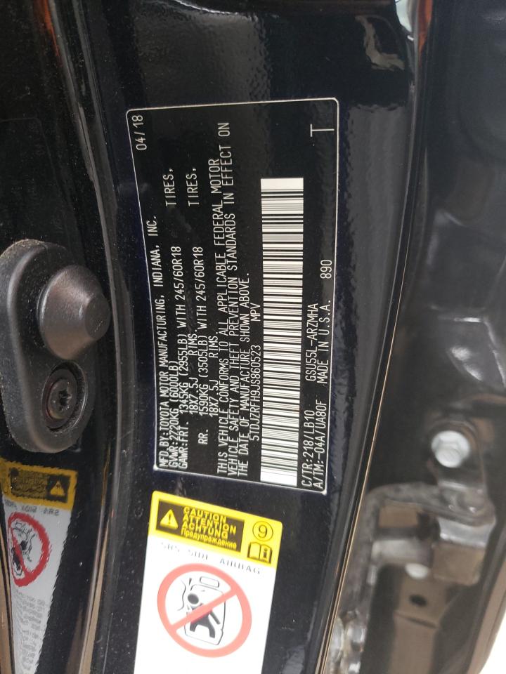 2018 Toyota Highlander Se VIN: 5TDJZRFH9JS860523 Lot: 65316374