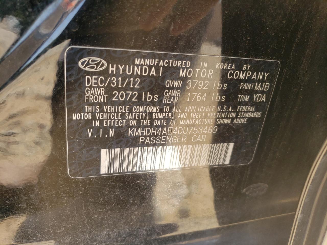 KMHDH4AE4DU753469 2013 Hyundai Elantra Gls