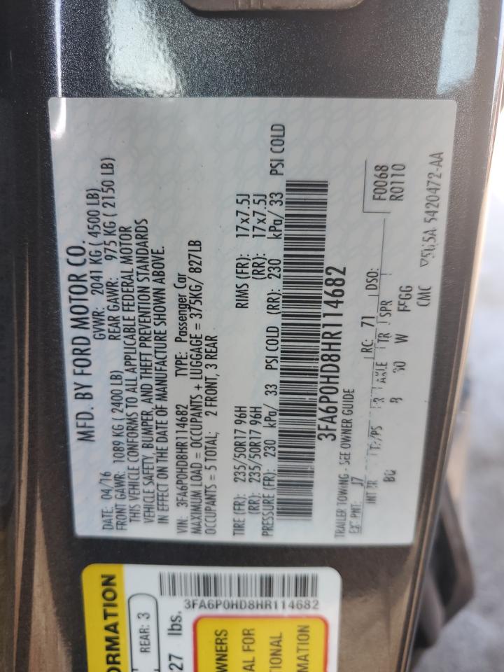 3FA6P0HD8HR114682 2017 Ford Fusion Se