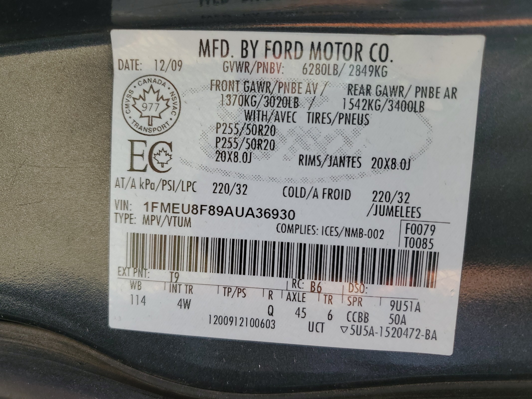 1FMEU8F89AUA36930 2010 Ford Explorer Limited