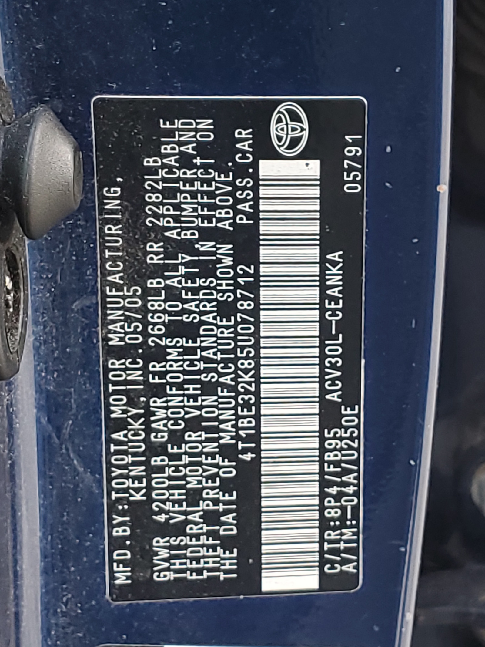 4T1BE32K85U078712 2005 Toyota Camry Le