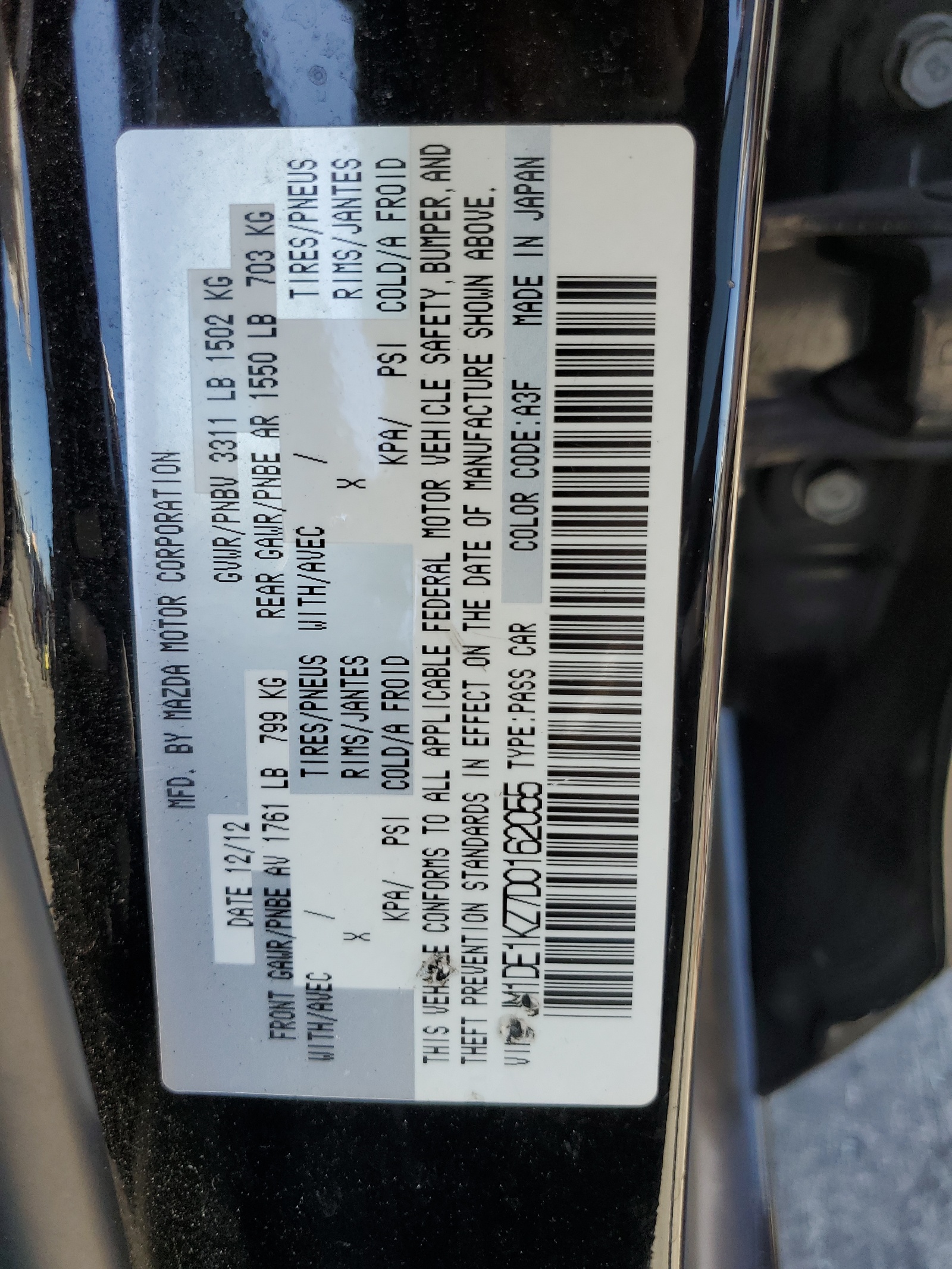 JM1DE1KZ7D0162055 2013 Mazda Mazda2