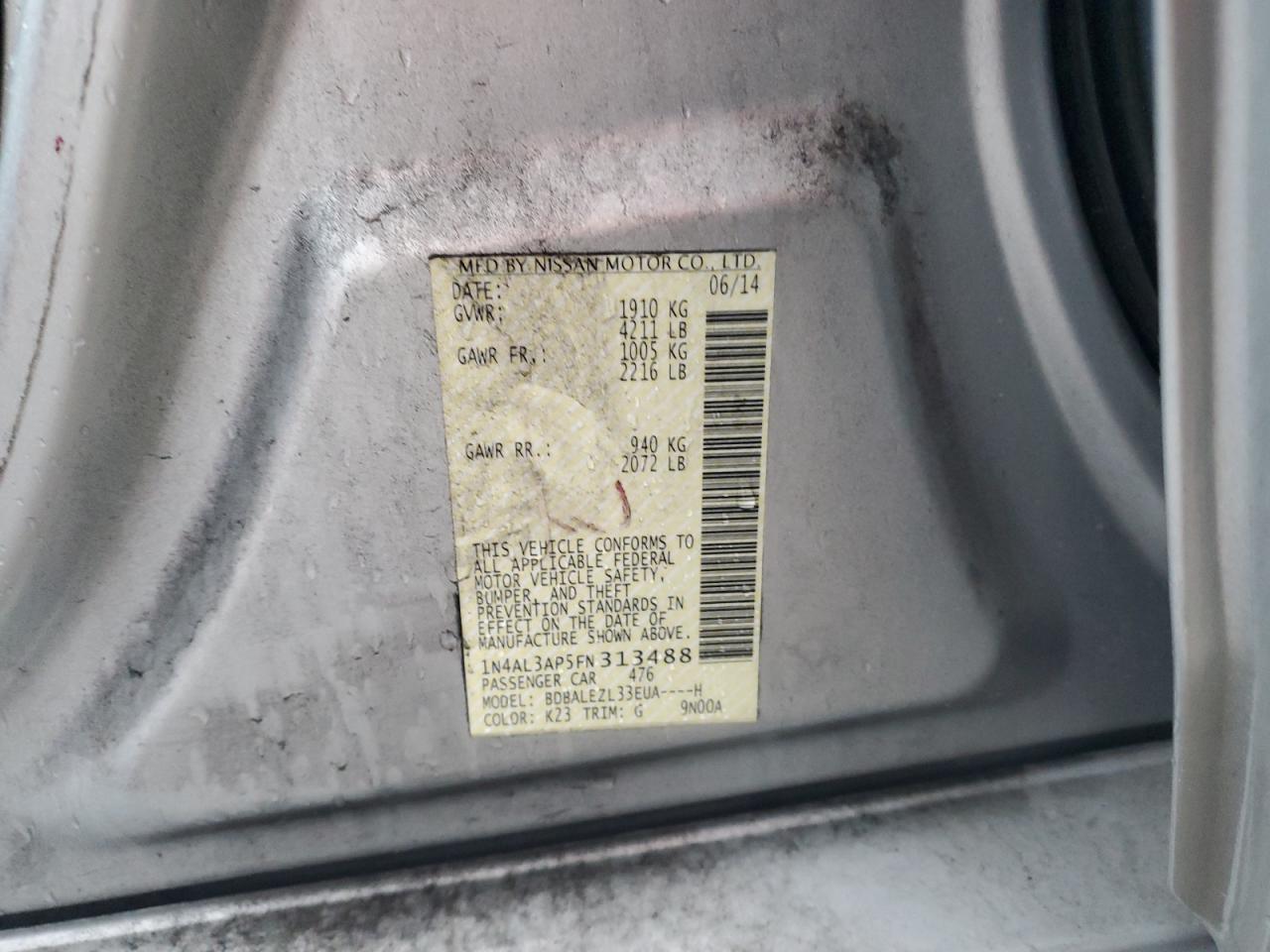 2015 Nissan Altima 2.5 VIN: 1N4AL3AP5FN313488 Lot: 67837394