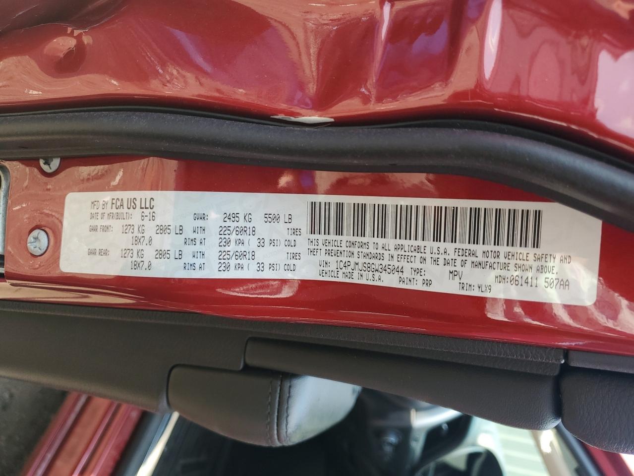 2016 Jeep Cherokee Overland VIN: 1C4PJMJS8GW345044 Lot: 66146254