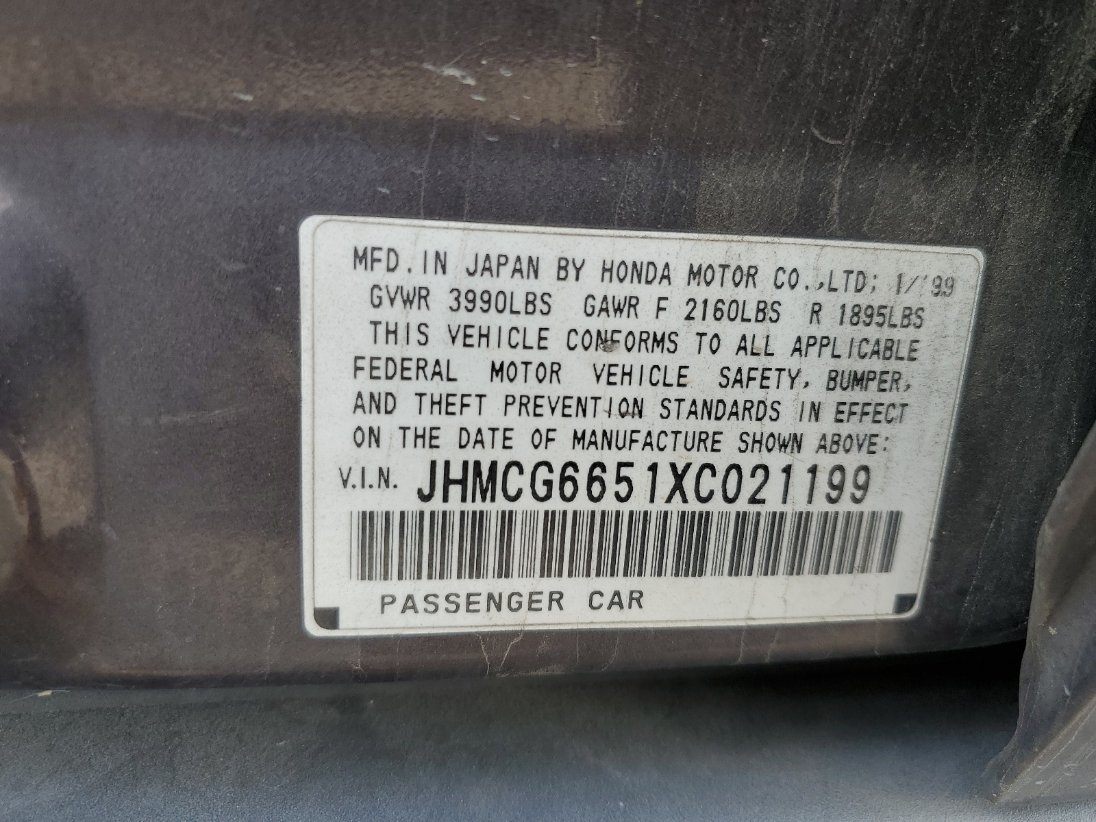 JHMCG6651XC021199 1999 Honda Accord Lx