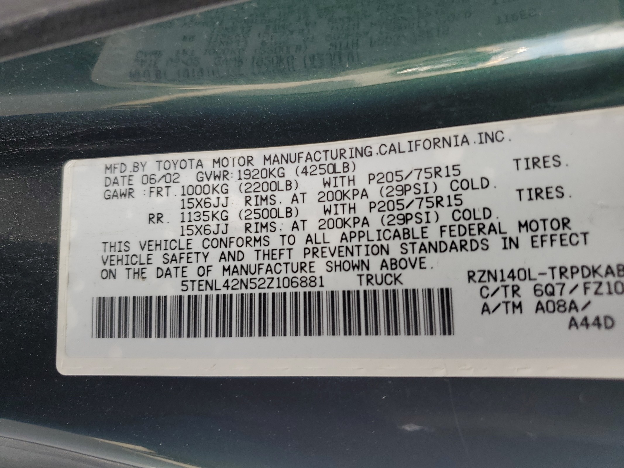 5TENL42N52Z106881 2002 Toyota Tacoma