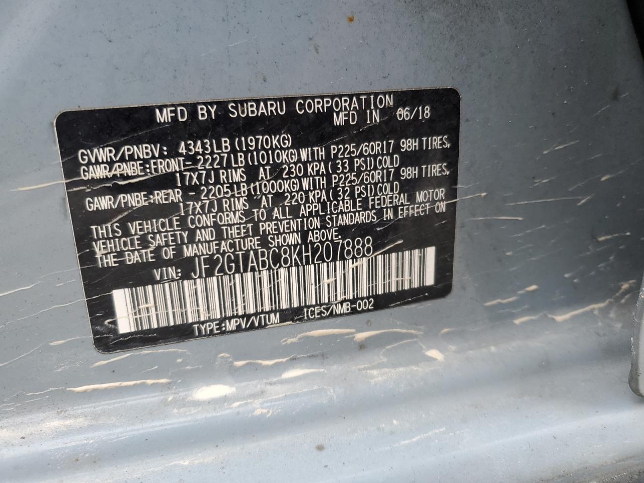 JF2GTABC8KH207888 2019 Subaru Crosstrek