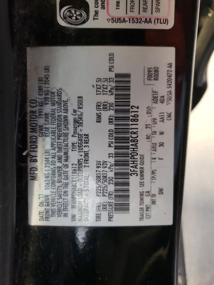 3FAHP0HA8CR118612 2012 Ford Fusion Se