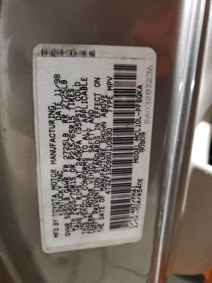 1999 Toyota Sienna Le VIN: 4T3ZF13C9XU110830 Lot: 68350194