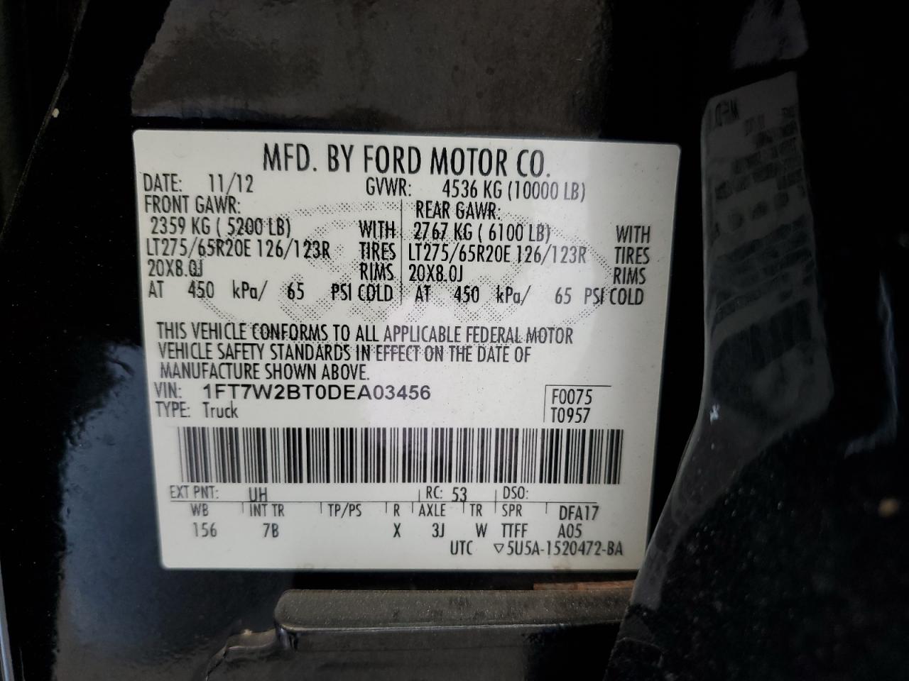 1FT7W2BT0DEA03456 2013 Ford F250 Super Duty