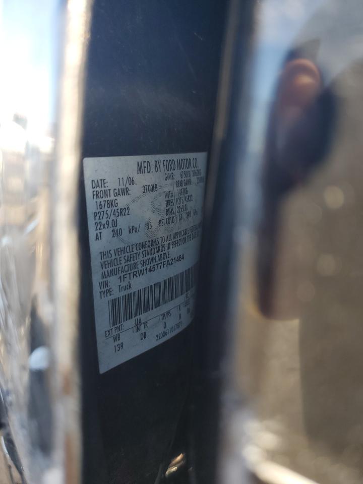 2007 Ford F150 Supercrew VIN: 1FTRW14577FA21484 Lot: 66744054