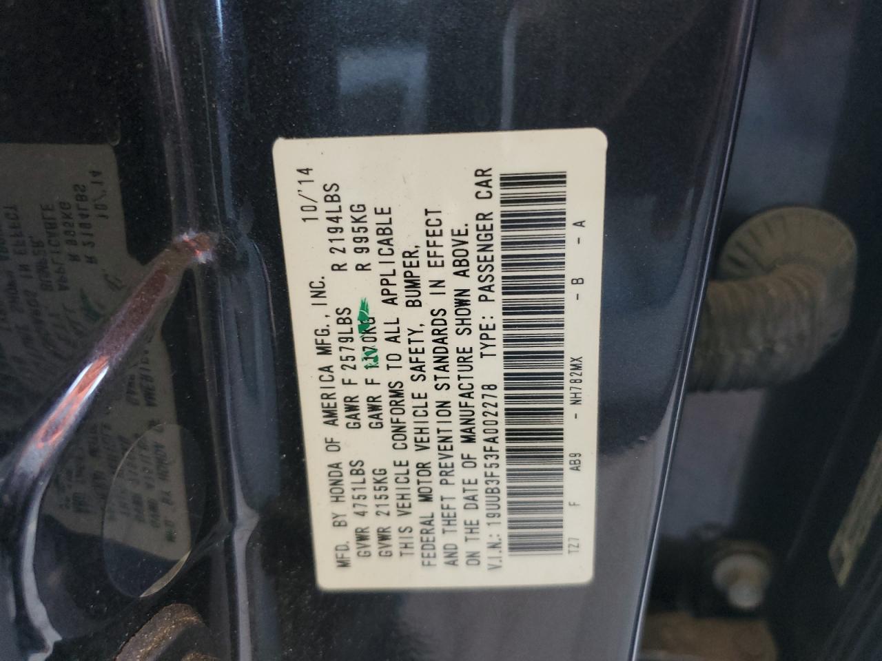 19UUB3F53FA002278 2015 Acura Tlx Tech