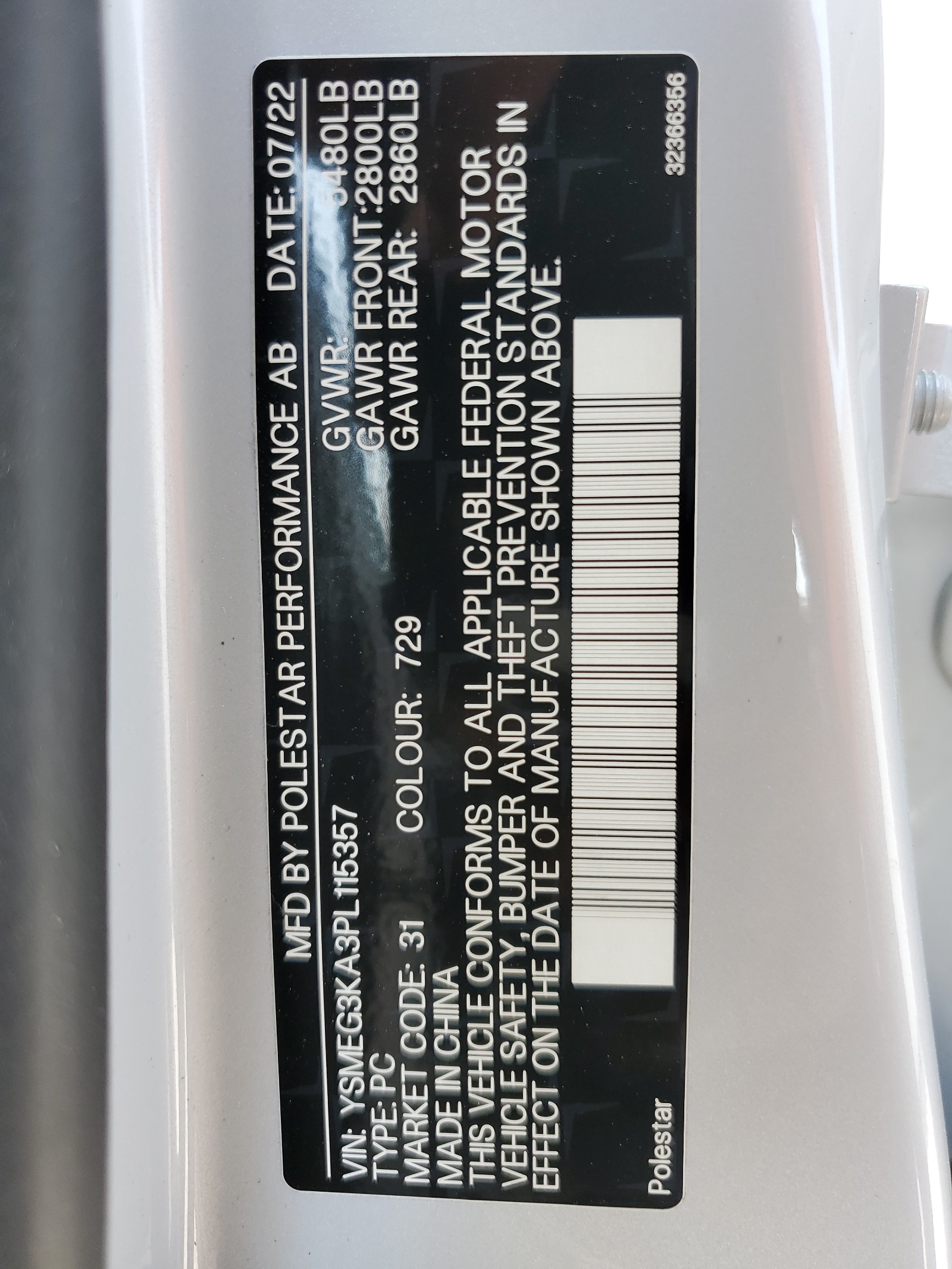 YSMEG3KA3PL115357 2023 Polestar 2