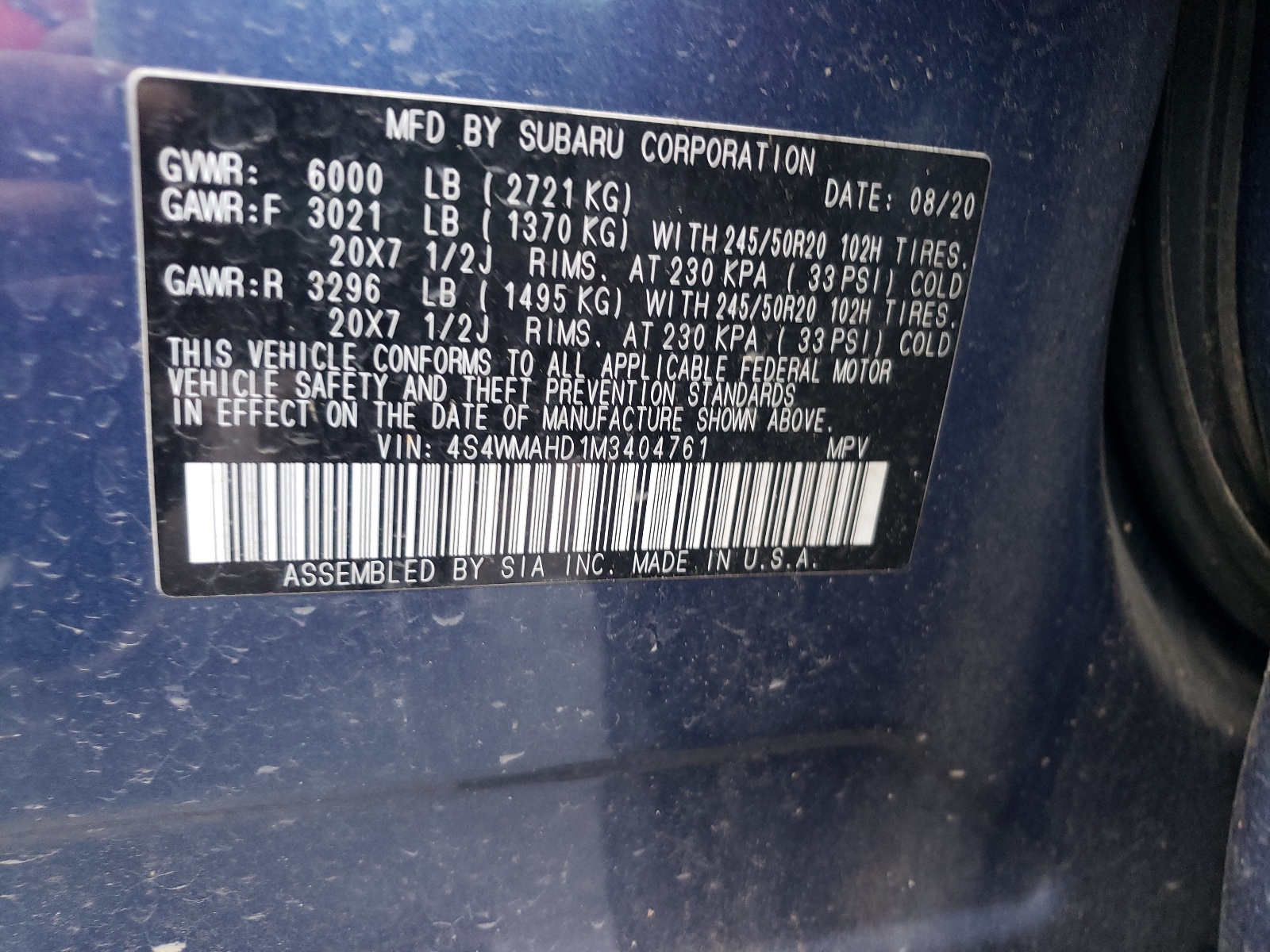 4S4WMAHD1M3404761 2021 Subaru Ascent Premium