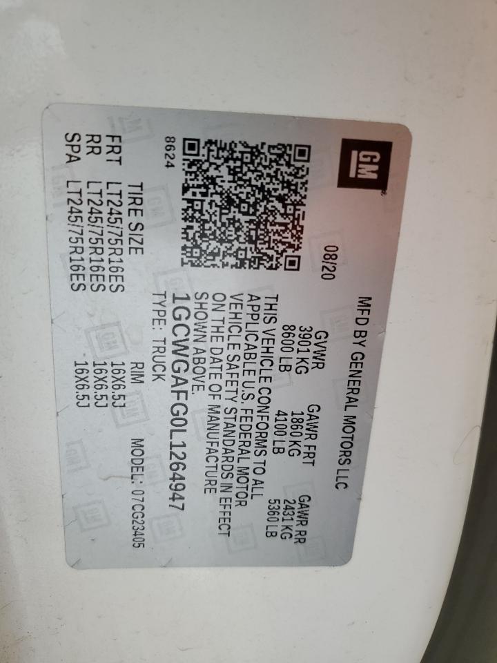 2020 Chevrolet Express G2500 VIN: 1GCWGAFG0L1264947 Lot: 65755774