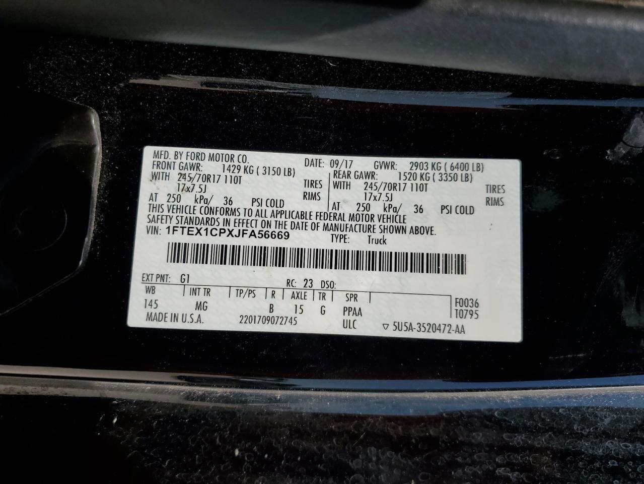 2018 Ford F150 Super Cab VIN: 1FTEX1CPXJFA56669 Lot: 68360234