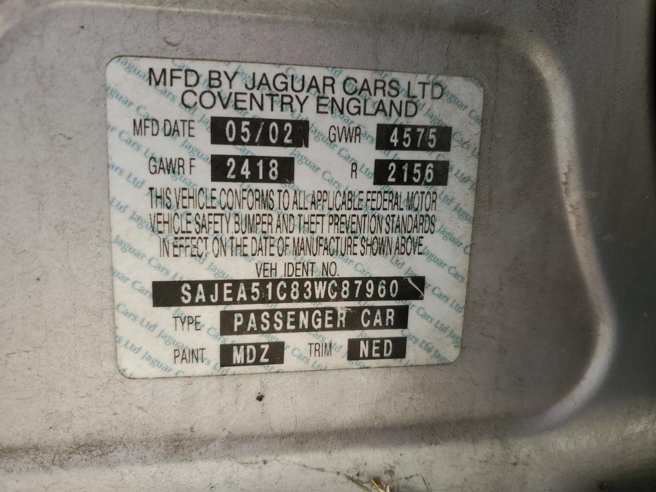 2003 Jaguar X-Type 3.0 VIN: SAJEA51C83WC87960 Lot: 67420764