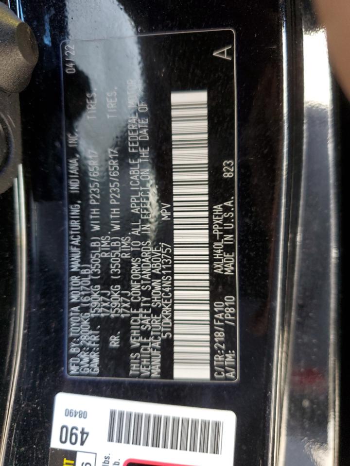 5TDKRKEC4NS113757 2022 Toyota Sienna Le