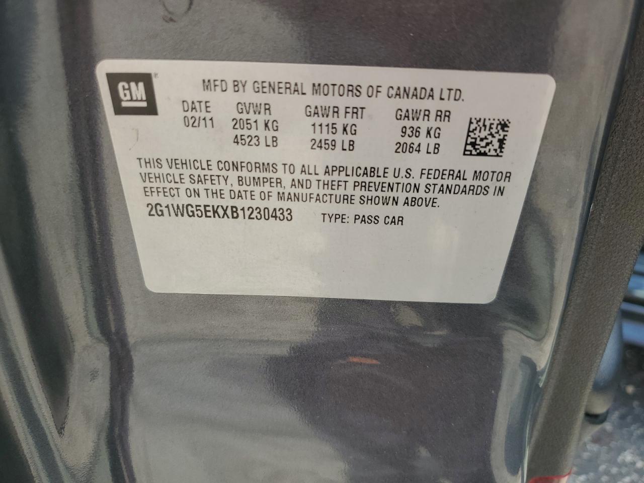 2011 Chevrolet Impala Lt VIN: 2G1WG5EKXB1230433 Lot: 68061664