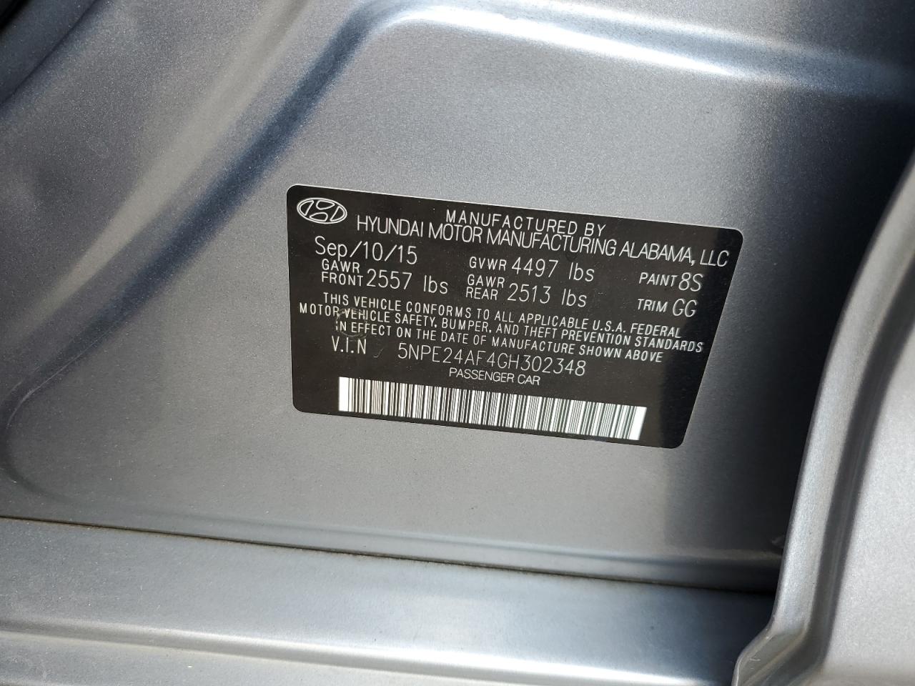 2016 Hyundai Sonata Se VIN: 5NPE24AF4GH302348 Lot: 66850234