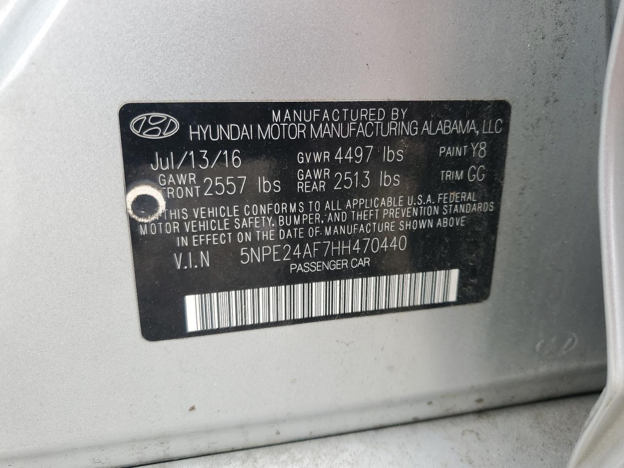 5NPE24AF7HH470440 2017 HYUNDAI SONATA - Image 12