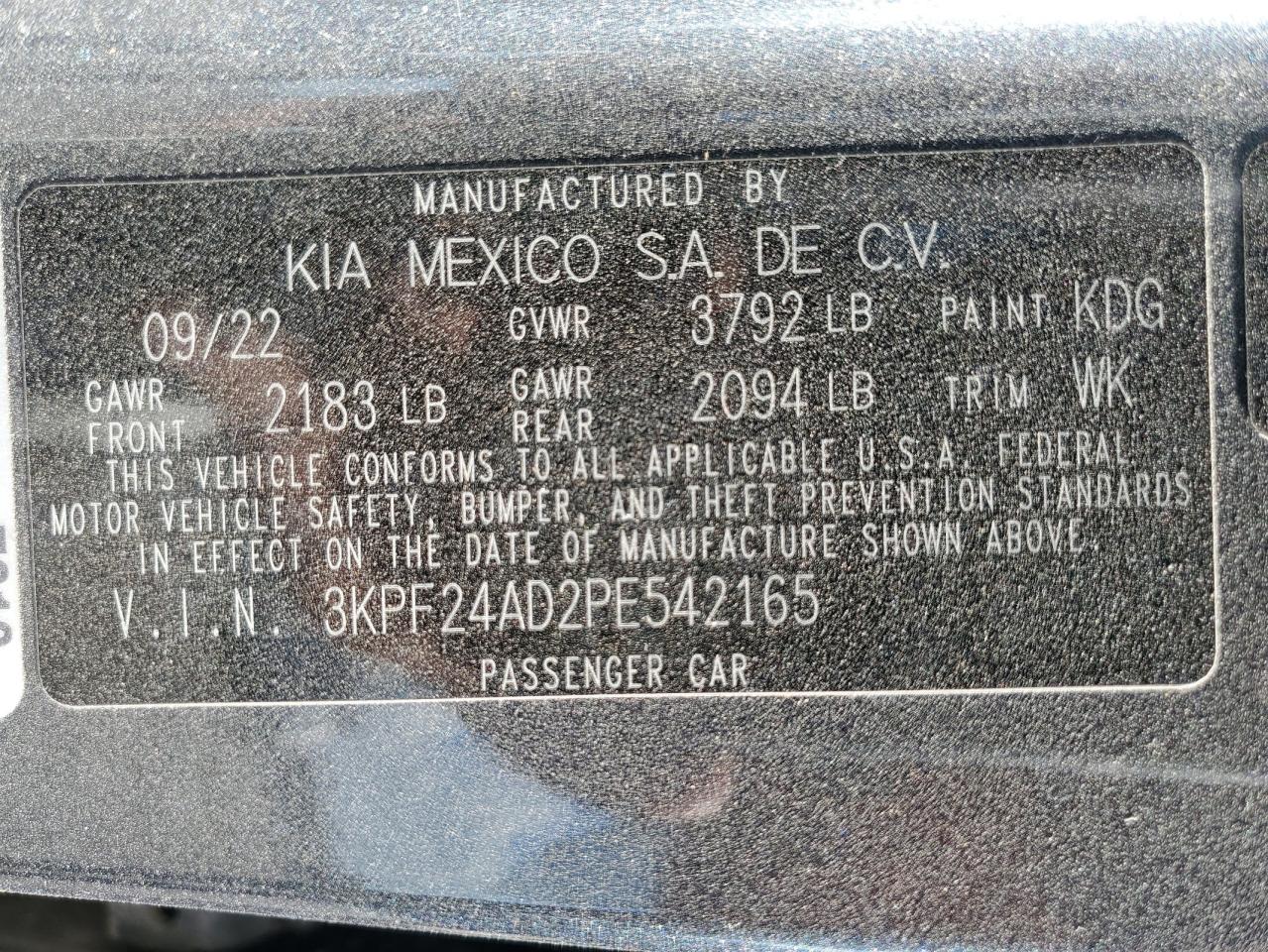 3KPF24AD2PE542165 2023 Kia Forte Lx