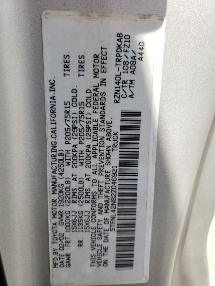2002 Toyota Tacoma VIN: 5TENL42N82Z046921 Lot: 67670114