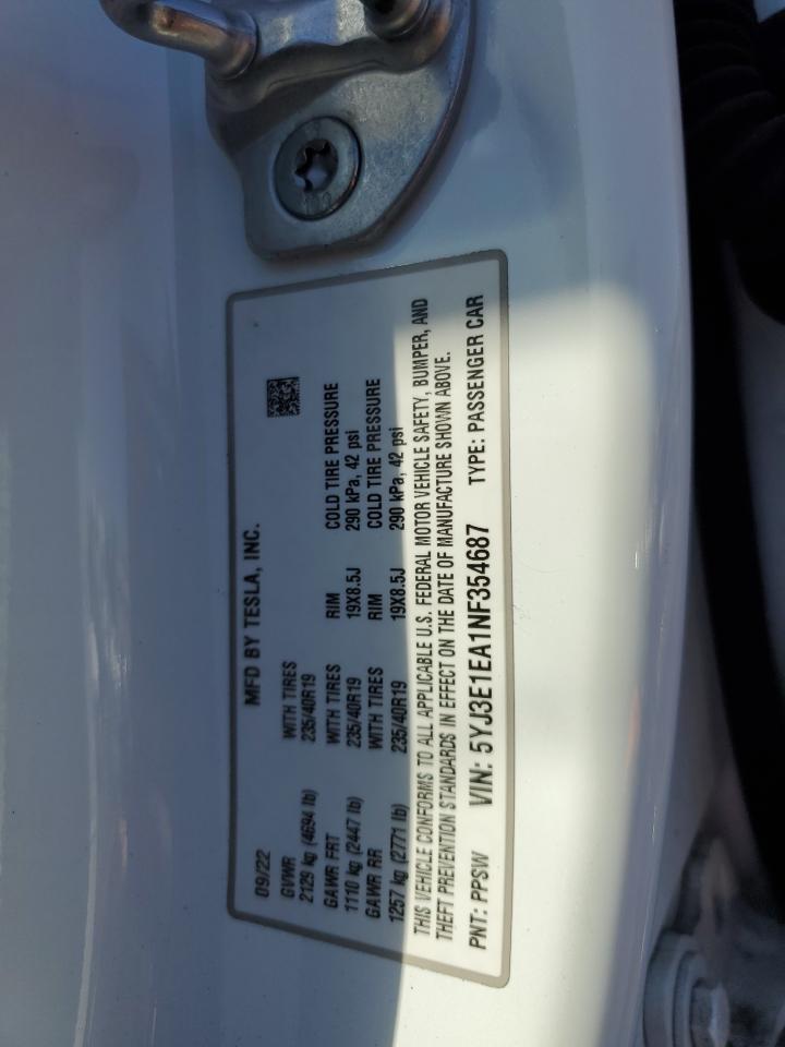 5YJ3E1EA1NF354687 2022 Tesla Model 3