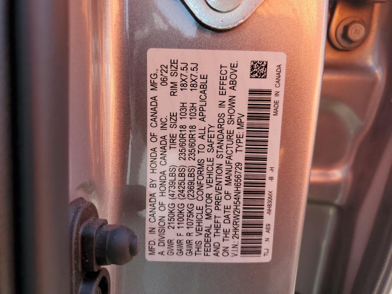 2022 Honda Cr-V Ex VIN: 2HKRW2H54NH656729 Lot: 66627984