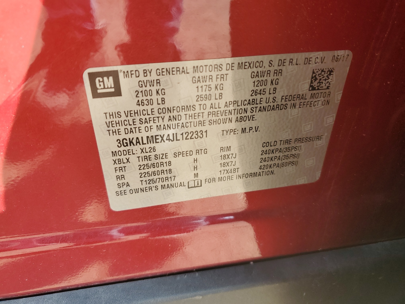 3GKALMEX4JL122331 2018 GMC Terrain Sle