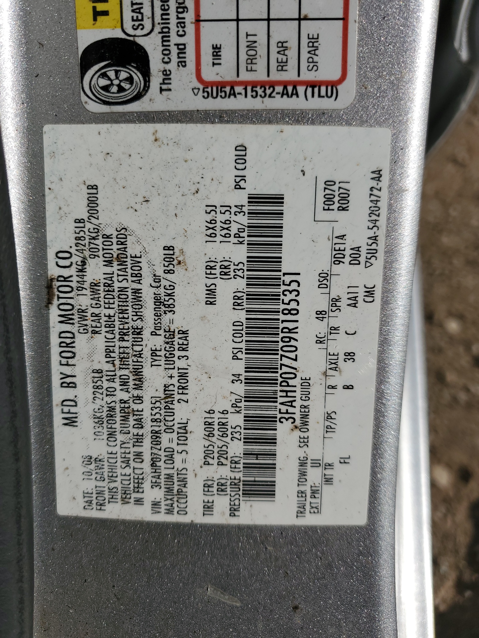 3FAHP07Z09R185351 2009 Ford Fusion Se
