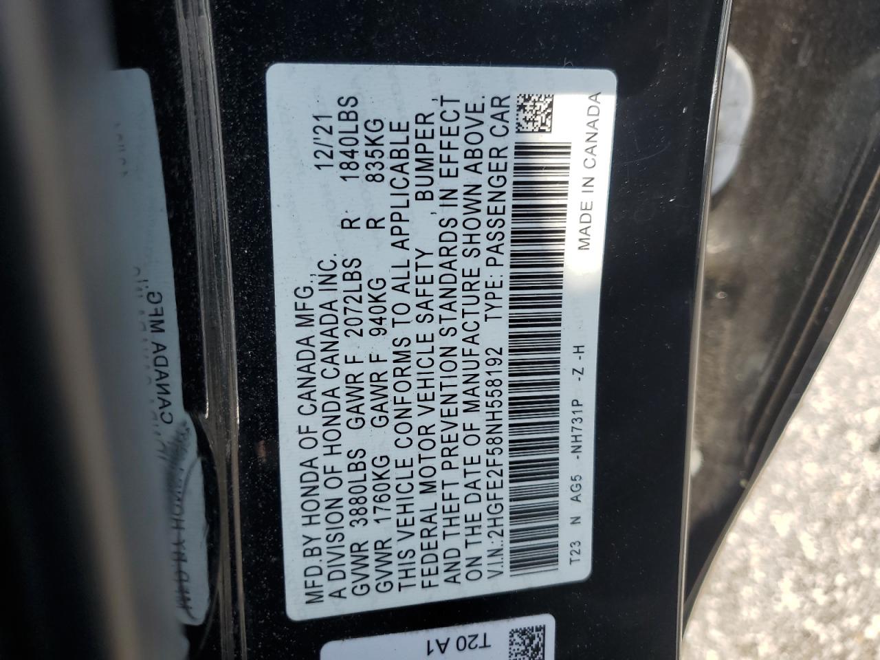 2HGFE2F58NH558192 2022 Honda Civic Sport 2HGFE2F58NH558192 2022 Honda Civic Sport