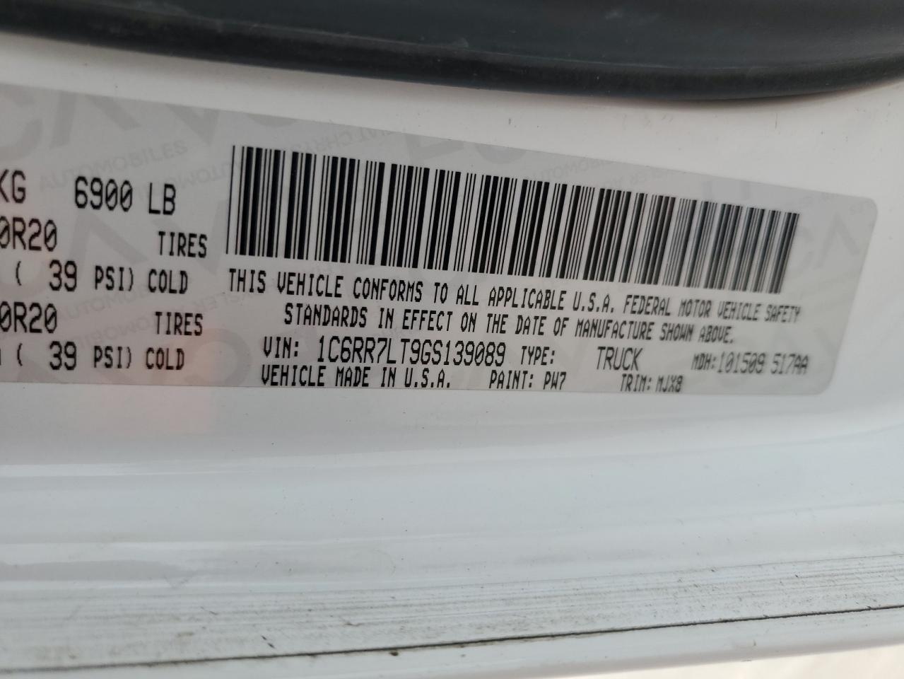 2016 Ram 1500 Slt VIN: 1C6RR7LT9GS139089 Lot: 66755184