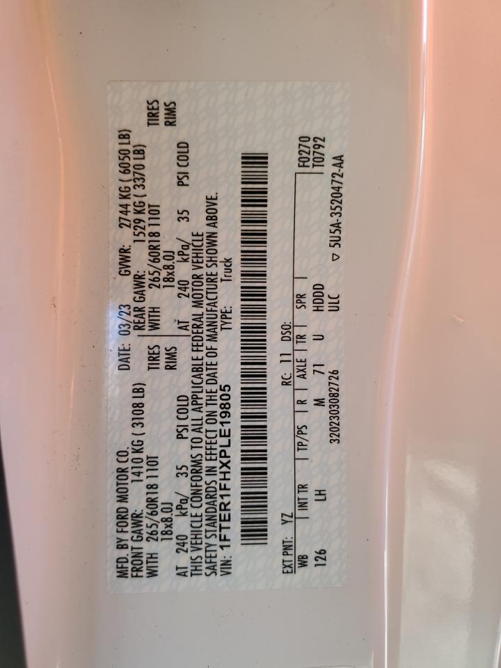 2023 Ford Ranger Xl VIN: 1FTER1FHXPLE19805 Lot: 65774524